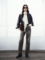 Women's Commuter Cropped Genuine Leather Corset Jacket