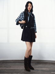 Women's Commuter Tencel Plaid Detachable-Tie Shirt