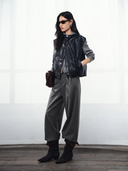 Women's Casual Broad-Shoulder Reversible PU Leather Vestt