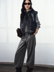 Women's Casual Broad-Shoulder Reversible PU Leather Vestt