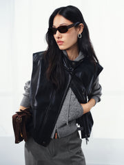 Women's Casual Broad-Shoulder Reversible PU Leather Vestt