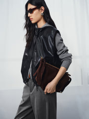Women's Casual Broad-Shoulder Reversible PU Leather Vestt