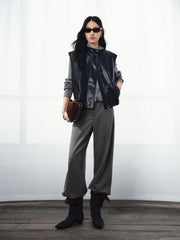 Women's Casual Broad-Shoulder Reversible PU Leather Vestt