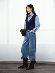 Women's Commuter Plaid Shirt & Knit Vest Two-Piece Set