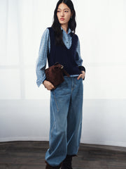 Women's Commuter Plaid Shirt & Knit Vest Two-Piece Set