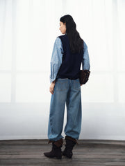 Women's Commuter Plaid Shirt & Knit Vest Two-Piece Set