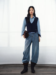 Women's Commuter Plaid Shirt & Knit Vest Two-Piece Set