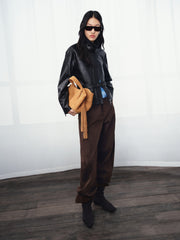 Women's Commuter Waist-Cinching Genuine Leather Jacket