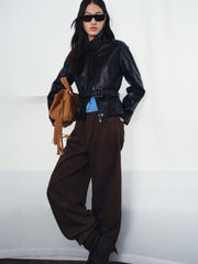 Women's Commuter Waist-Cinching Genuine Leather Jacket