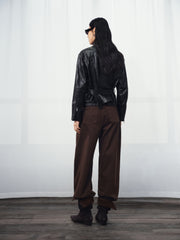 Women's Commuter Waist-Cinching Genuine Leather Jacket