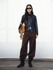 Women's Commuter Waist-Cinching Genuine Leather Jacket
