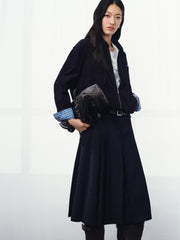 Women's Commuter Navy Plaid-Panel Corduroy Jacket