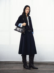 Women's Commuter Navy Plaid-Panel Corduroy Jacket