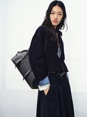 Women's Commuter Navy Plaid-Panel Corduroy Jacket