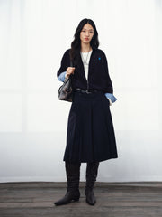 Women's Commuter Navy Plaid-Panel Corduroy Jacket