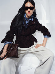 Women's Casual Suede-Finish Waist-Cinching Leather Jacket