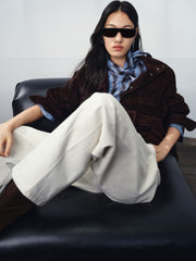Women's Casual Suede-Finish Waist-Cinching Leather Jacket