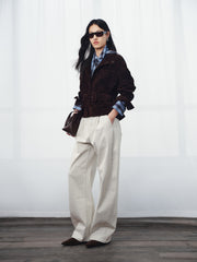 Women's Casual Suede-Finish Waist-Cinching Leather Jacket