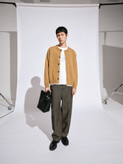 Men's Casual Earth-Tone Pure Wool Knit Cardigan