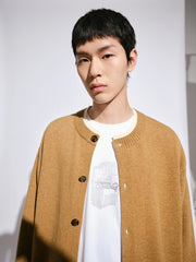 Men's Casual Earth-Tone Pure Wool Knit Cardigan