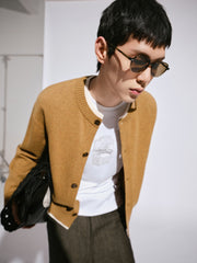 Men's Casual Earth-Tone Pure Wool Knit Cardigan