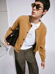Men's Casual Earth-Tone Pure Wool Knit Cardigan
