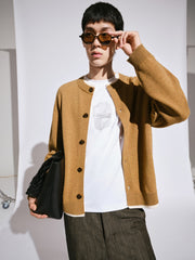 Men's Casual Earth-Tone Pure Wool Knit Cardigan