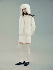 Women's Graceful Pure Wool High-Neck Faux Fur Coat