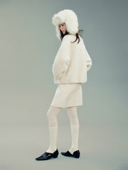 Women's Graceful Pure Wool High-Neck Faux Fur Coat