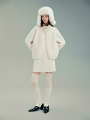 Women's Graceful Pure Wool High-Neck Faux Fur Coat