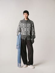 Men's Casual Grey Fair Isle Pattern Knit Cardigan