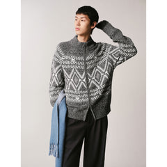 Men's Casual Grey Fair Isle Pattern Knit Cardigan