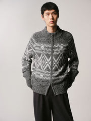 Men's Casual Grey Fair Isle Pattern Knit Cardigan