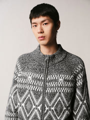 Men's Casual Grey Fair Isle Pattern Knit Cardigan