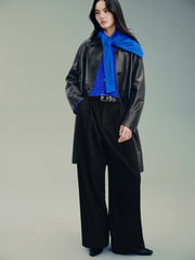 Women's Chanel-Style 100% Wool Blue Knit Cardigan