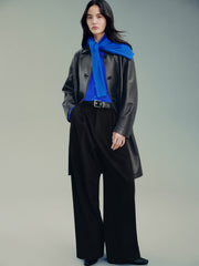 Women's Chanel-Style 100% Wool Blue Knit Cardigan