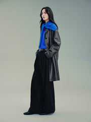 Women's Chanel-Style 100% Wool Blue Knit Cardigan