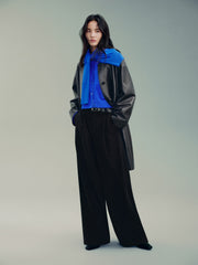 Women's Chanel-Style 100% Wool Blue Knit Cardigan