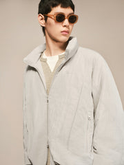 Men's Casual White Down Jacket with 3D Paneled Design