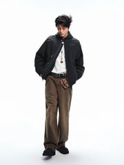 Men's Casual Dark Blue Stand-Collar Padded Jacket