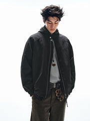 Men's Casual Dark Blue Stand-Collar Padded Jacket