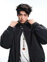 Men's Casual Dark Blue Stand-Collar Padded Jacket