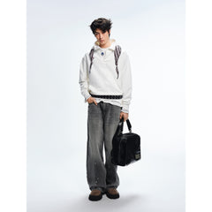 Men's Casual Grey Paint-Splatter Wide-Leg Straight Jeans