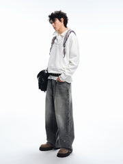 Men's Preppy White Faux-Layer Cable-Knit Sweater
