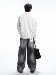 Men's Preppy White Faux-Layer Cable-Knit Sweater