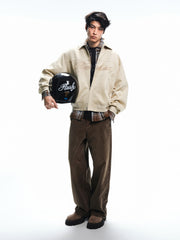 Men's Casual Blue & Brown Contrast-Plaid Embroidered Shirt