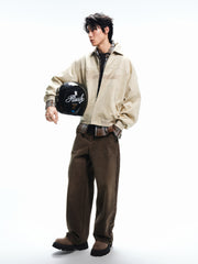 Men's Casual Blue & Brown Contrast-Plaid Embroidered Shirt