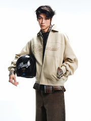 Men's Casual Blue & Brown Contrast-Plaid Embroidered Shirt