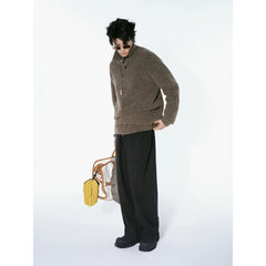 Men's Casual Brown Lapel Wool-Blend Knit Top