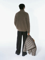 Men's Casual Brown Lapel Wool-Blend Knit Top